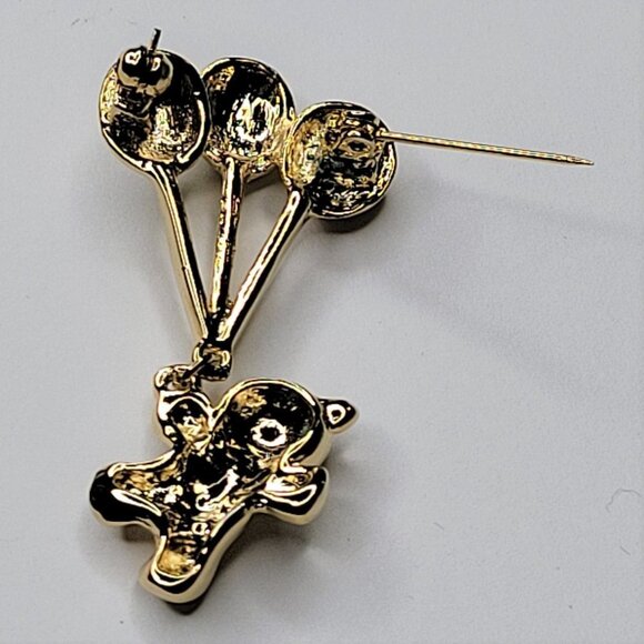 GOLD Tone Teddy Bear With Balloons Brooch Pin - Picture 6 of 7